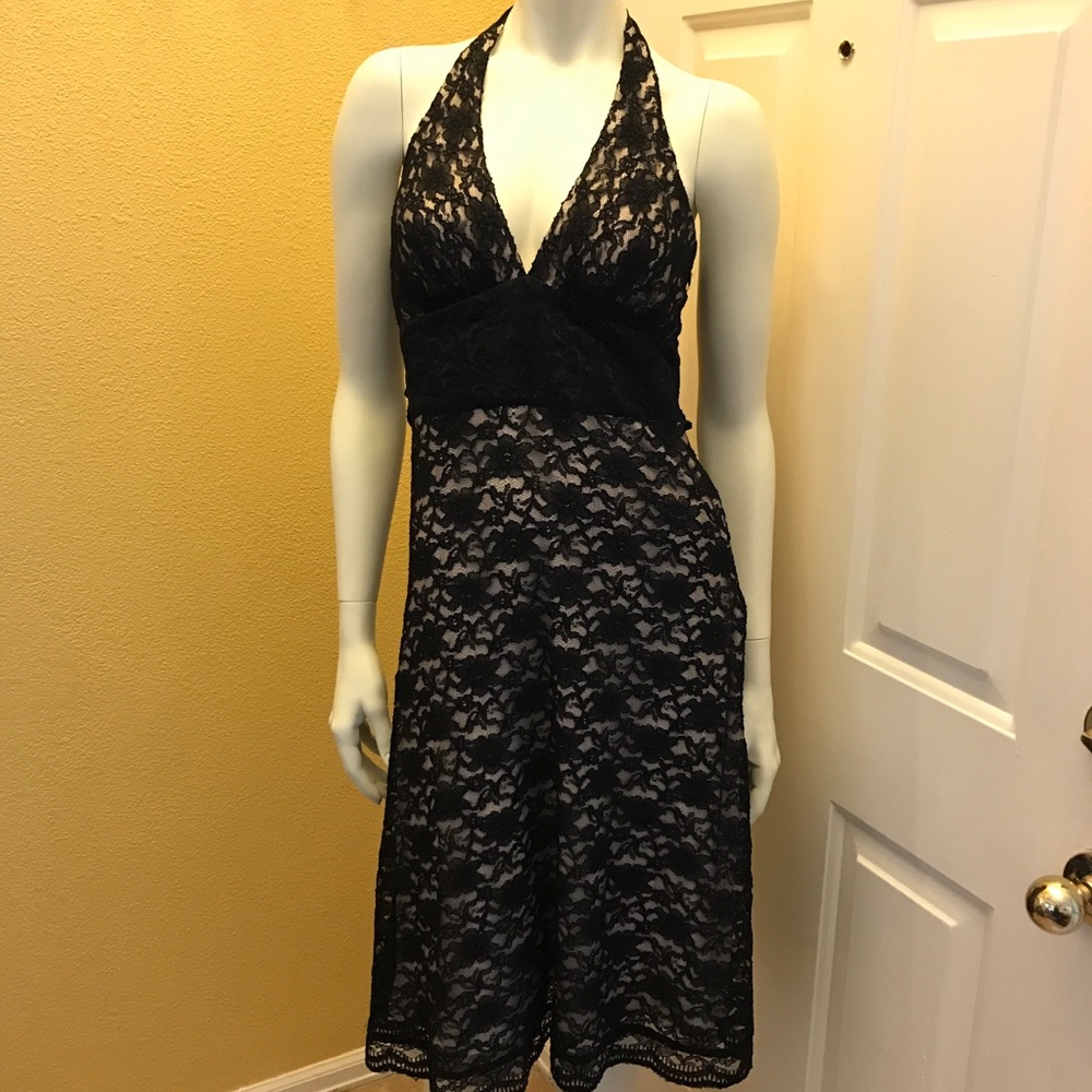 White House Black Market Black Lace Halter Dress
